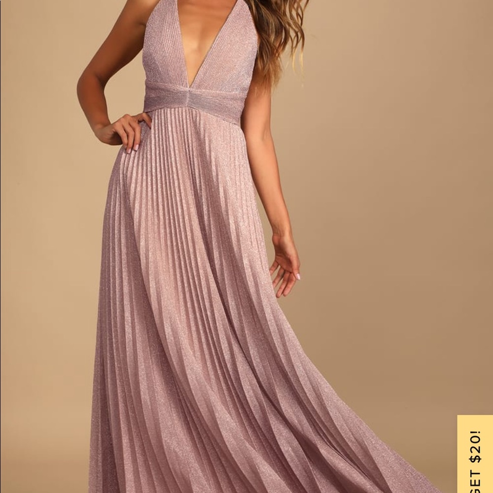NWT (still in packaging) - Blush Pink Sparkly Pleated Maxi Dress from Lulu’s
